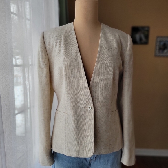 Vintage Evan Picone for Saks Fifth Avenue Linen Single Button Blazer Size 12 - Picture 2 of 7